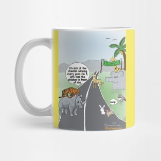 enormously funny cartoon jungle race Mug